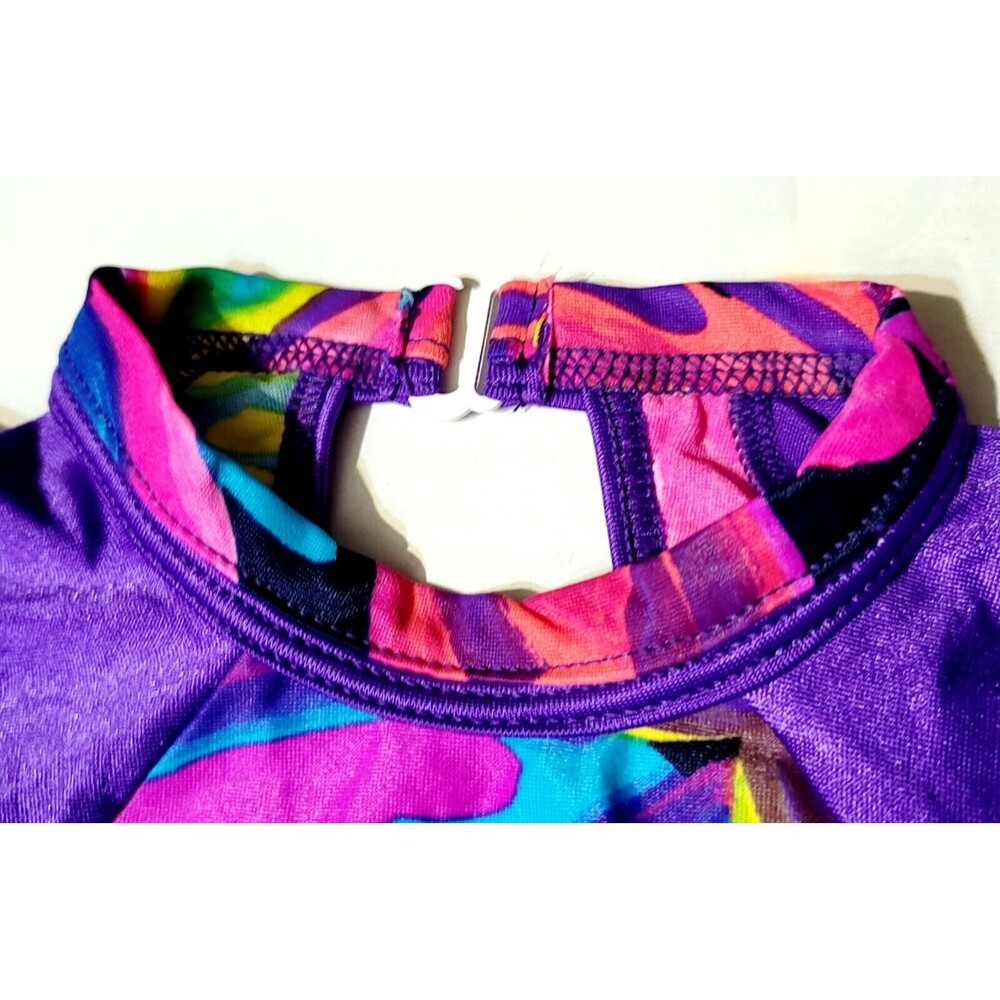Shannon Miller GK VTG 90s Keyhole Floral Leotard Long Sleeve Purple AXS Adult XS - Picture 4 of 13